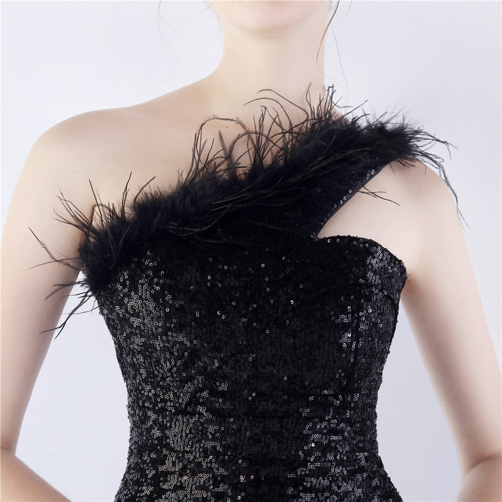 Asymmetric One-Shoulder Sequined Maxi Dress