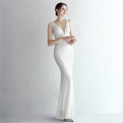 Sequined V-Neck Fishtail Maxi Dress