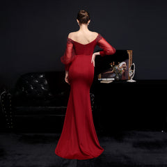 Lace Rhinestone Fishtail Maxi Dress