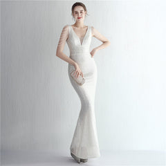 Sequined V-Neck Fishtail Maxi Dress
