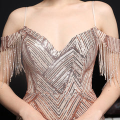 Sequined V-Neck Fishtail Dress