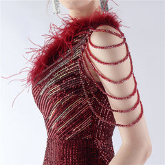 One-Shoulder Ombre Sequin Feather Dress