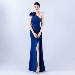 One-Shoulder Beaded Rhinestone Maxi Dress