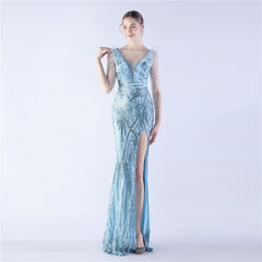 Ostrich Feather Beaded Maxi Dress