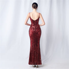 Elegant Sequin V-Neck Maxi Dress