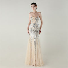 Beaded Backless Fishtail Maxi Dress