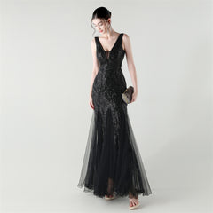Backless Sequined Fishtail Maxi Dress
