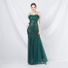 Ostrich Feather Sequined Maxi Dress