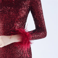 One-Shoulder Sequined Feather Dress
