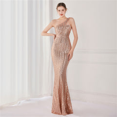 Asymmetric Sequin Maxi Dress