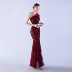 Beaded Sequined Ostrich Feather Maxi Dress
