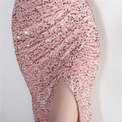 One-Shoulder Sequined Fishtail Maxi Dress