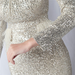 Ostrich Feather Sequin Maxi Dress