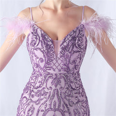 Ostrich Feather Sequined Maxi Dress