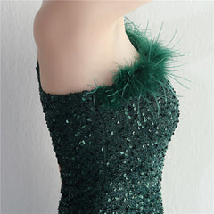 Ostrich Feather One-Shoulder Sequined Maxi Dress
