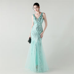 Backless Sequined Fishtail Maxi Dress