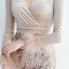 Ostrich Feather Sequined Maxi Dress