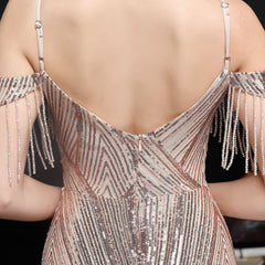 Sequined V-Neck Fishtail Dress