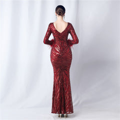 V-Neck Ostrich Feather Sequin Maxi Dress