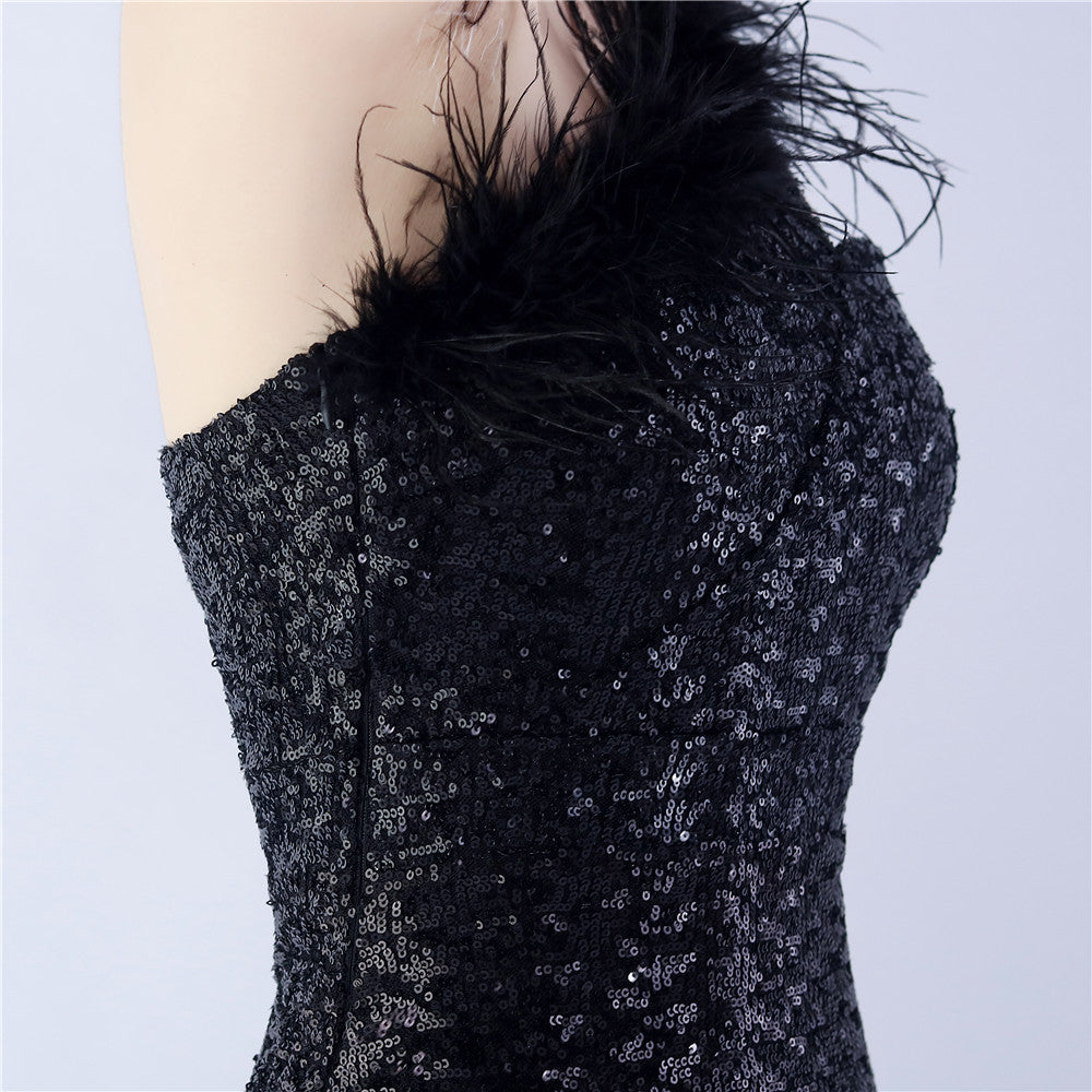 Asymmetric One-Shoulder Sequined Maxi Dress