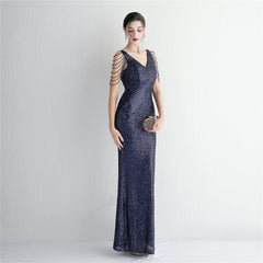 Sequined Fringe Fishtail Maxi Dress