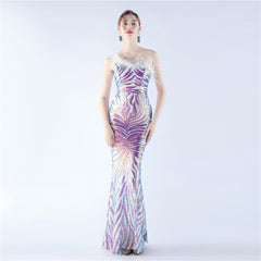 One-Shoulder Sequined Ostrich Feather Dress