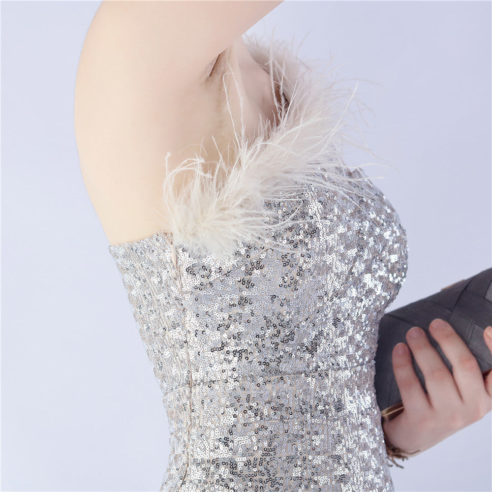 Asymmetric One-Shoulder Sequined Maxi Dress