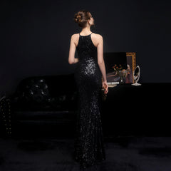 Sequined Halter Fishtail Maxi Dress