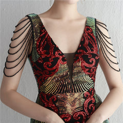 V-Neck Fishtail Sequin Maxi Dress