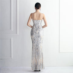 Sequined V-Neck Maxi Dress