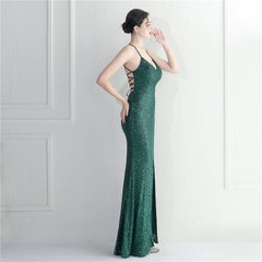 Crisscross Backless Sequined Maxi Dress