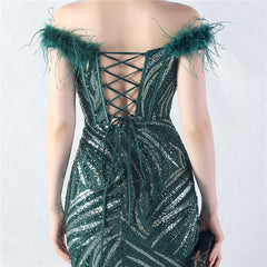 Off-Shoulder Backless Sequined Lace-Up Maxi Dress