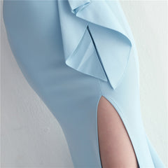 Beaded One-Shoulder Split Maxi Dress