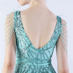 Ostrich Feather Beaded Maxi Dress