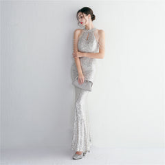 Sequined Halter Fishtail Maxi Dress