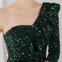 Sequined One-Shoulder Sheath Dress