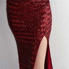 Sequined One-Shoulder Fishtail Maxi Dress