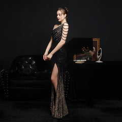 Sequined Rhinestone Evening Gown