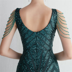 Sequined V-Neck Slim Maxi Dress