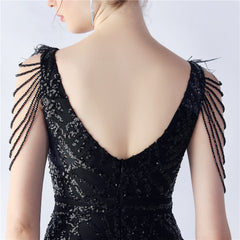 Ostrich Feather Beaded Maxi Dress