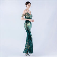 Floral Sequin Beaded Maxi Dress