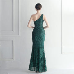 One-Shoulder Sequin Maxi Dress