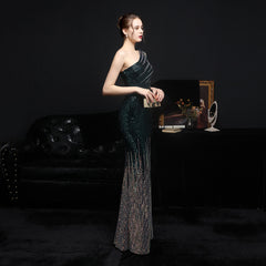 Sequined Rhinestone Evening Gown