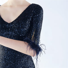 Ostrich Feather Sequin Maxi Dress