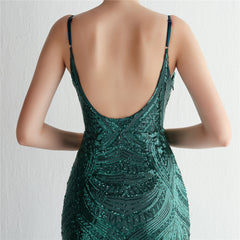 V-Neck Sequin Lace Maxi Dress