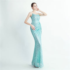 Sequined Pleated Side-Slit Maxi Dress