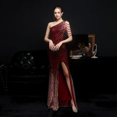 Sequined Rhinestone Evening Gown