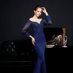 Lace Rhinestone Fishtail Maxi Dress