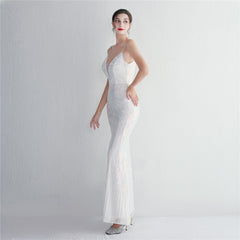 V-Neck Sequin Lace Maxi Dress