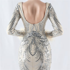 Sequin Feather Maxi Dress